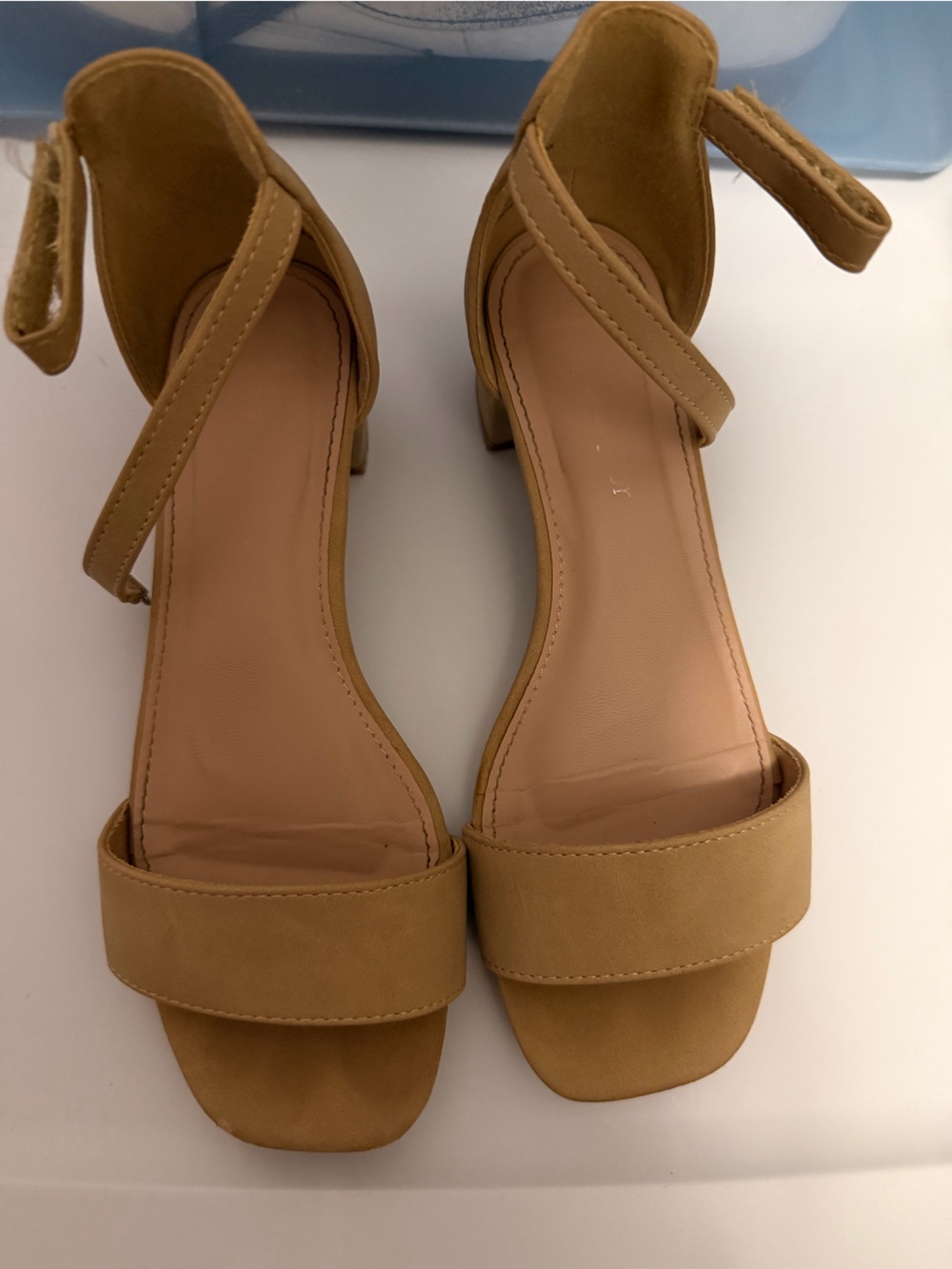 sofia by sofia vergara Tan Ankle Strap Block Heel Sandals